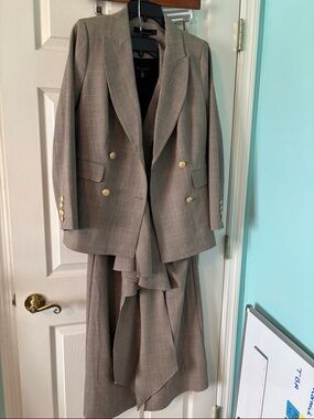 White House Black Market Plaid Double-Breasted Blazer and Dress - brown.